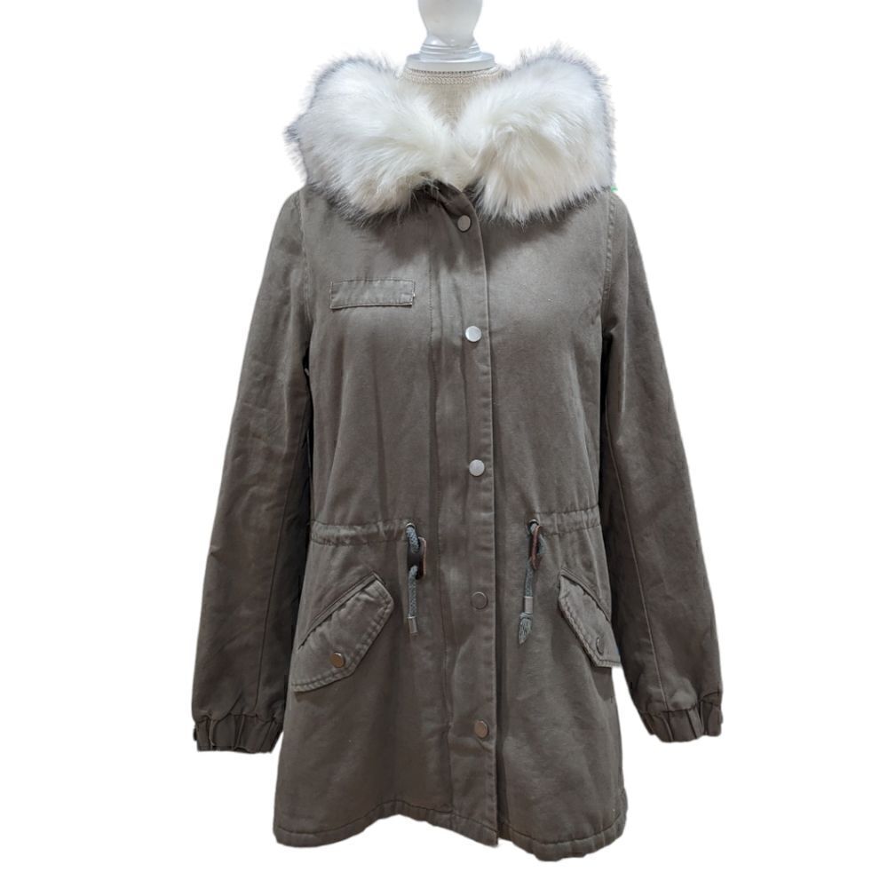NWT Love Token Women's Army Green Utility Jacket Faux Fur Hood Size XS
